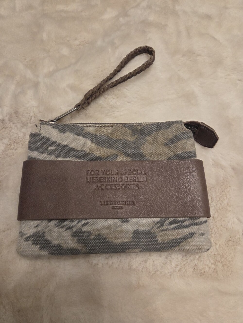 Liebeskind Beige and Brown Canvas Wristlet Clutch